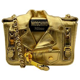Borsa a spalla in pelle dorata Moschino Biker Jacket
