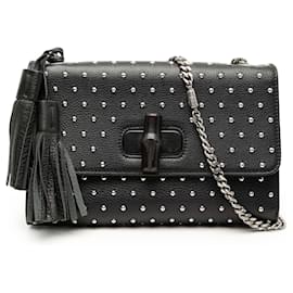 Gucci Borsa a tracolla Miss Bamboo in pelle nera media con borchie