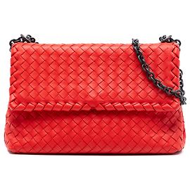 Borsa a Spalla Bottega Veneta Olimpia Piccola in Nappa Arancione Intrecciato