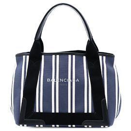 Balenciaga Cabas S Striato in Tela Blu Navy