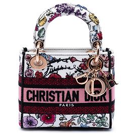 Dior Mini Florilegio Lady D Lite in tela ricamata bianca