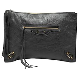 Clutch piatta con zip Motocross classico in agnello grigio Balenciaga
