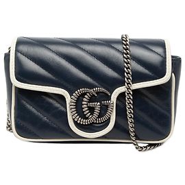 Gucci Blue Super Mini GG Marmont Pelle Matelassé Torchon Borsa a Spalla