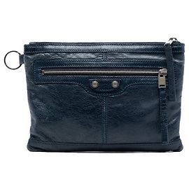 Clutch Balenciaga Motocross Classic Clip S in agnello blu