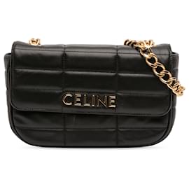 Borsa a spalla in pelle di capra matelassé nera monocromatica Celine con catena - Céline