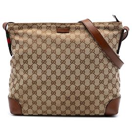 Borsa a tracolla Gucci in tela GG beige con web