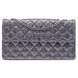Chanel Argento Trapuntato Glitter Tela Riedizione 2.55 Borsa a Flap