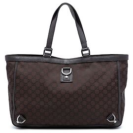 Borsa tote Abbey D Ring in nylon GG marrone di Gucci