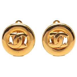 Orecchini rotondi a clip in oro placcato CC dorato di Chanel