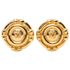 Runde Clip-On Ohrringe aus vergoldetem CC von Chanel
