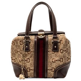 Borsa a mano in tela beige Horsebit di Gucci