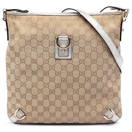 Borsa a tracolla Gucci in tela GG beige Abbey D Ring