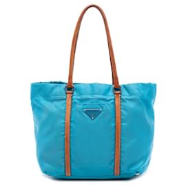 Borsa Tote Tessuto Blu Prada
