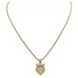 NUOVO COLLANA VINTAGE CHRISTIAN DIOR CUORE LOGO CD STRASS PLACCATO ORO
