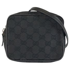 Borsa a spalla in tela GG nera in pelle Gucci