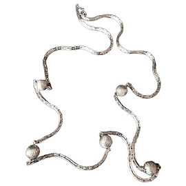 Collana Sautoir Christian Dior in Metallo Argentato con Perle Rigate