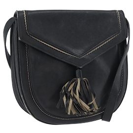 Borsa a Spalla in Pelle Nera Argento SAINT LAURENT Auth bs33702