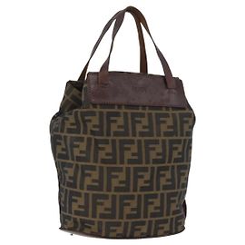Borsa a mano in tela Zucca FENDI nera e marrone Auth BSZ141