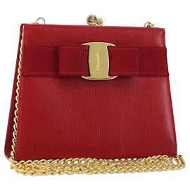 Borsa a Spalla Vala Chain in Pelle Rossa e Oro Auth ARZ298 di Salvatore Ferragamo