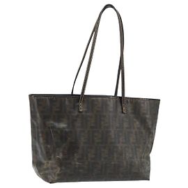 FENDI Zucca Canvas Tote Bag Beschichtete Leinwand Braun Schwarz Auth BSZ076