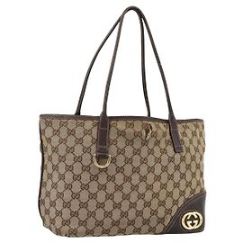 GUCCI GG Canvas Abbey Tote Bag Beige Gold 169946 Auth 173390