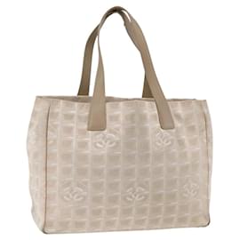 CHANEL Nuova Borsa Tote da Viaggio Nylon Beige Argento CC Auth BA11399