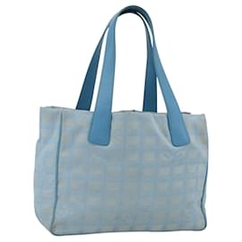 CHANEL Nuova Borsa da Viaggio in Nylon Azzurro Chiaro Argento CC Auth BSZ263