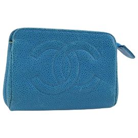 Pochette CHANEL COCO Mark in Pelle Caviar Blu Oro CC Auth ARZ176
