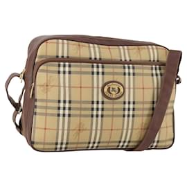 Borsa a Spalla Burberrys Nova Check in Pelle PVC Beige Oro Auth ep13571