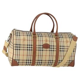 Borsa Boston Burberrys Nova Check PVC 2in1 Beige Oro Auth 170084