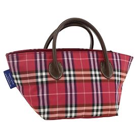 Borsa a mano Burberry Nova Check Blue Label in nylon e pelle rossa argento autentica 174065A