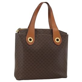 Céline CELINE Macadam Canvas Tote Bag aus PVC-Leder in Braun-Gold Auth ka3045