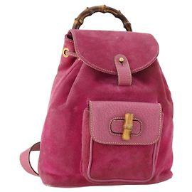 Zaino in suede Gucci Bamboo Rosa Oro 003 58 0030 Auth BA10647
