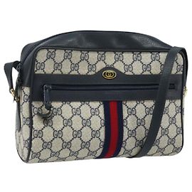 Borsa a Spalla Gucci GG Supreme Sherry Line PVC Blu Navy Oro 56 02 005 Auth ARZ102