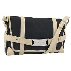 Bulgari Borsa a Spalla BVLGARI in Tela Pelle Nera Avorio Argento Autentica 174478