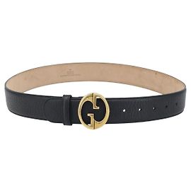 Cintura GUCCI in pelle 39"" Nero Oro 245884 214351 85 34 Auth BSZ094