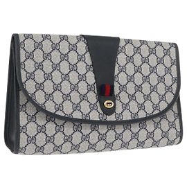 GUCCI GG Supreme Sherry Line Clutch Bag PVC Blu Navy Oro 89 01 031 Auth ARZ149