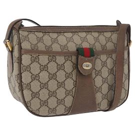 Gucci Borsa GG Supreme Web Sherry Line in PVC beige e oro 14 02 032 Auth bs33886
