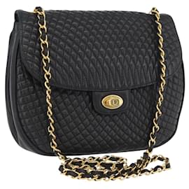 BALLY Borsa a Spalla Trapuntata con Catena Pelle Nera Oro Auth 173712 - Bally