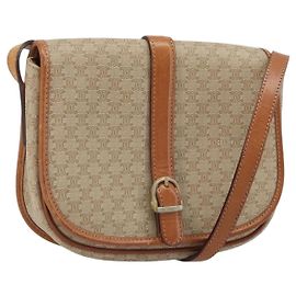 Céline Bolsa de Ombro em Lona Macadam CELINE PVC Bege Ouro Auth 174598