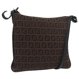 Borsa a spalla Mamma Baguette in tela Zucchino FENDI marrone scuro argento autentica ka3125