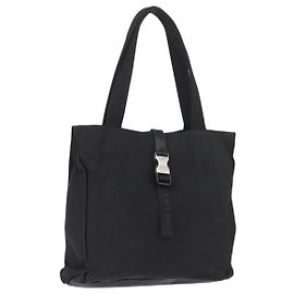 Prada Tote Bag aus schwarzem Nylon mit silberner Authentizität ka3110