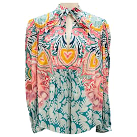 Blusa con colletto a fiocco stampata multicolore blu / rosa Etro