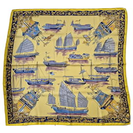 Sciarpa Hermès Junks and Sampans in seta gialla