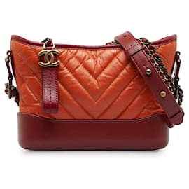 Chanel Borsa a spalla piccola in pelle di agnello chevron Gabrielle arancione