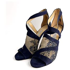 Sandali in Velluto e Pizzo Vantage 10 CM 40 Blu - Jimmy Choo