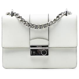Prada Piccola Borsa Saffiano Bianca con Catena Sound Lock
