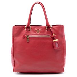 Bolsa tote conversível aberta em vitello daino vermelho Prada