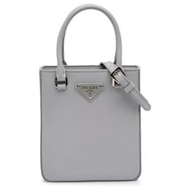 Prada Tote Piccolo in Pelle Spazzolata Grigia