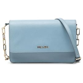 Portafoglio Prada Blue Saffiano Lux On Chain